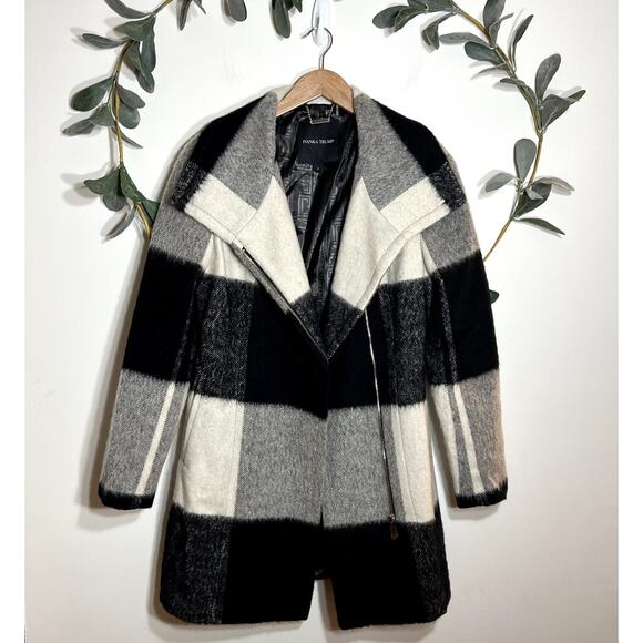 Ivanka Trump Black and Cream Checked Coat - Picture 1 of 5